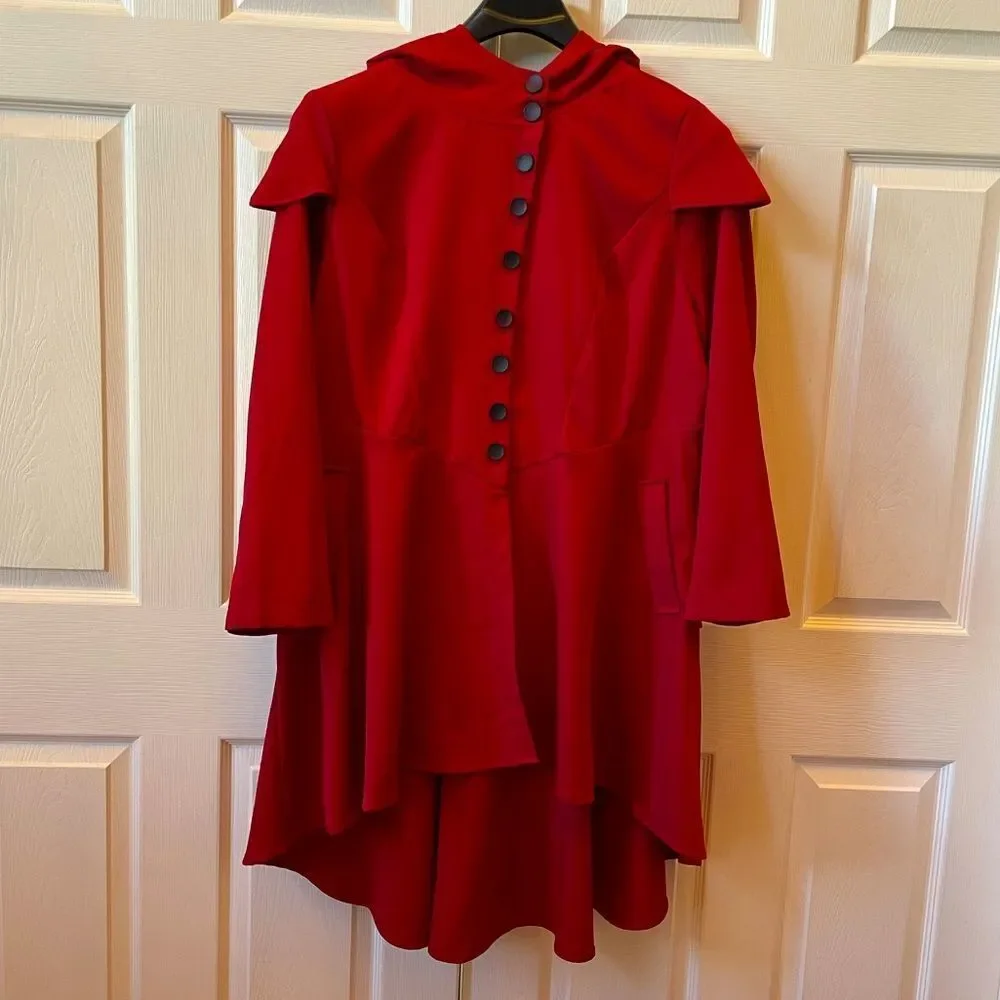 RED HIGH LOW LIGHT WEIGHT JACKET/WINDBREAKER. LITTLE RED RIDING HOOD STYLE NWOT